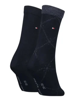 Lot de 2 paires de chaussettes hautes marine unies avec une coupe haute et quadrillage imprimé