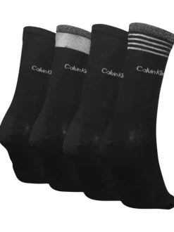 Lot de 4 paires de chaussettes hautes noires unies avec nom de la marque brodé