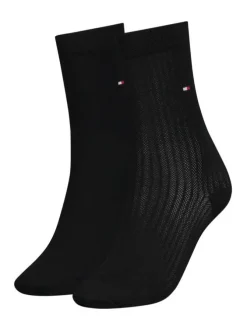 Lot de 2 paires de chaussettes hautes noires unies avec une coupe haute et imprimé texturé