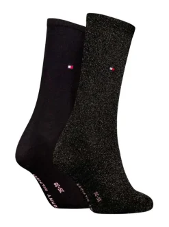 Lot de 2 paires de chaussettes hautes noires unies et pailletées