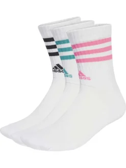 Lot de 3 paires de chaussettes mi-hautes blanches unies 3 bandes colorées