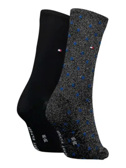 Lot de 2 paires de chaussettes noires et argentées à pois décoratifs