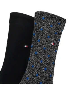 Lot de 2 paires de chaussettes noires et argentées à pois décoratifs