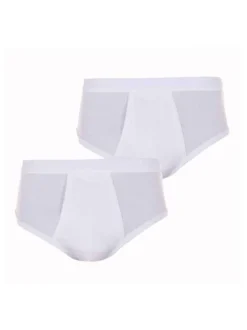 Lot de 2 slips blancs en coton unis avec tailles élastiquées