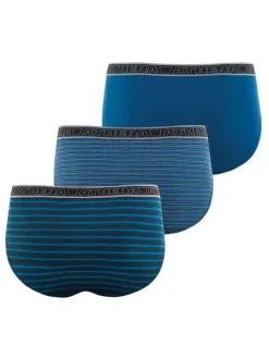 Lot de 3 slips bleus en coton à rayures et taille élastiquée
