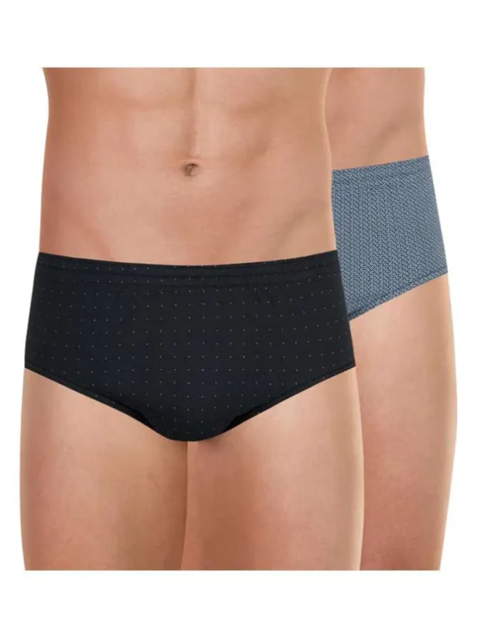 Lot de 2 slips en coton bicolore à motifs taille haute à taille élastiquée