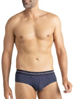 Lot de 3 slips en coton marine à motifs pourvus d'une taille élastiquée