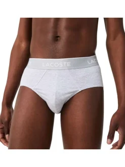 Lot de 3 slips en coton multicolore uni avec ceinture noire, verte et grise