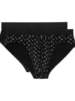 Lot de 2 slips en coton noir imprimé pâquerettes avec une coupe ouverte