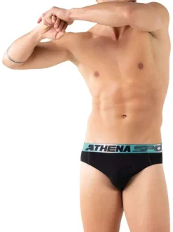 Lot de 3 slips en coton noirs unis avec le nom de la marque imprimé