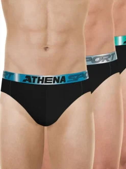 Lot de 3 slips en coton noirs unis avec le nom de la marque imprimé