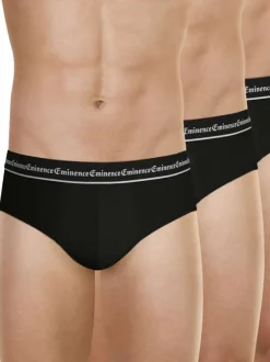 Lot de 3 slips en coton noirs unis avec le nom de la marque à la ceinture