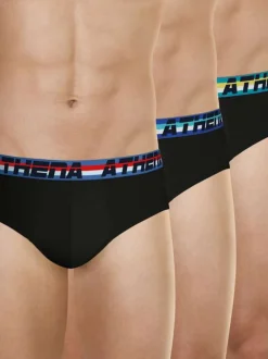 Lot de 3 slips en coton noirs unis à coupe fermée et taille élastiquée