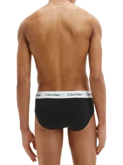 Lot de 3 slips en coton noir uni avec une coupe fermée et nom de la marque