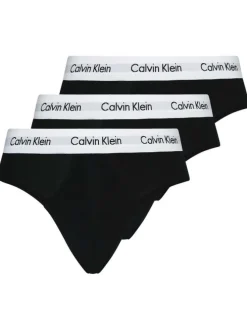 Lot de 3 slips en coton noir uni avec une coupe fermée et nom de la marque