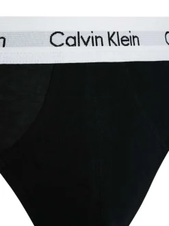 Lot de 3 slips en coton noir uni avec une coupe fermée et nom de la marque
