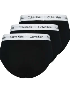 Lot de 3 slips en coton noir uni avec une coupe fermée et nom de la marque