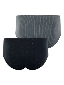 Lot de 2 slips en coton peigné marine et gris rayé et à pois coupe fermée
