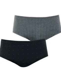 Lot de 2 slips en coton peigné marine et gris rayé et à pois coupe fermée