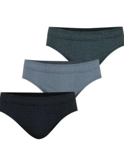 Lot de 3 slips en coton tricolore à motifs taille basse à taille élastiquée