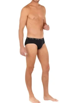 Lot de 3 slips en coton tricolores à coupe fermée et à ceinture noire