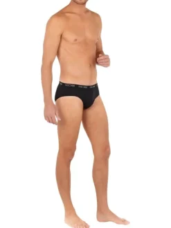 Lot de 3 slips en coton tricolores à coupe fermée et à ceinture noire