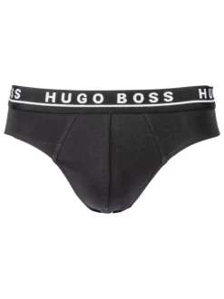 Lot de 3 slips Hugo Boss en coton stretch blanc, noir et gris chiné