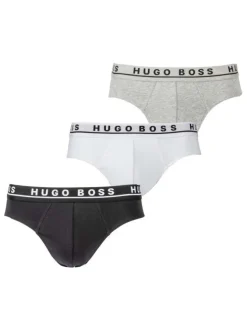 Lot de 3 slips Hugo Boss en coton stretch blanc, noir et gris chiné