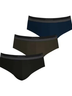 Lot de 3 slips multicolores noir, bleu et kaki en coton avec une coupe fermée
