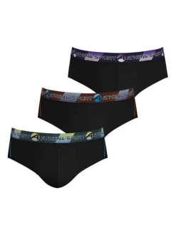 Lot de 3 slips noirs unis avec une bande de différentes couleurs sur chaque slip