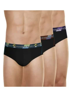 Lot de 3 slips noirs unis avec une bande de différentes couleurs sur chaque slip