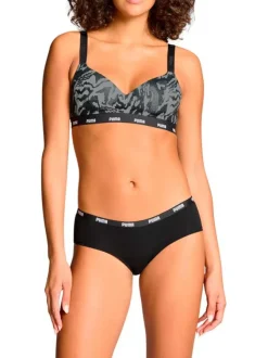 Lot de 2 slips shorty en coton noir unis avec le nom de la marque sur la taille