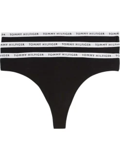 Lot de 3 strings en coton noir avec nom de la marque sur l'élastique