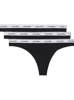 Lot de 3 strings en coton noirs unis avec une ceinture élastiquée
