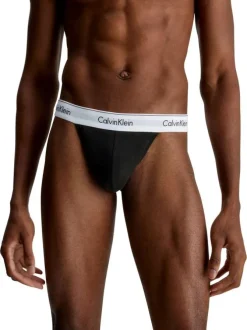Lot de 3 strings en coton noirs unis avec une ceinture élastiquée blanche
