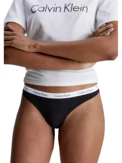 Lot de 3 strings en coton noir uni avec ceinture blanche et nom de la marque