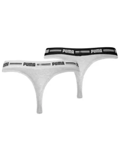 Lot de 2 strings gris en coton mélangé unis logotypés