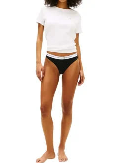 Lot de 3 tangas en coton noirs unis pourvus d'une taille élastiquée