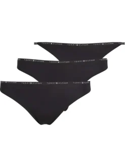 Lot de trois sous-vêtements Tanga noirs unis avec marque à la taille