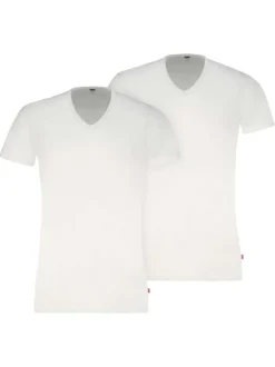 Lot de 2 t-shirts en coton blancs à coupe droite et de cols en v