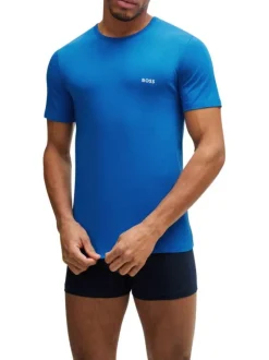 Lot de 3 t-shirts en coton bleu uni avec une coupe droite et un col rond