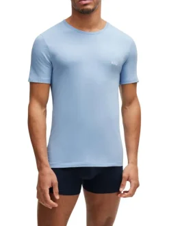 Lot de 3 t-shirts en coton bleu uni avec une coupe droite et un col rond