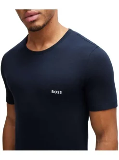Lot de 3 t-shirts en coton bleu uni avec une coupe droite et un col rond