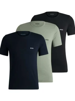 Lot de 3 T-shirts en coton multicolores unis à coupe ajustée et col rond