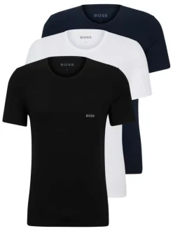 Lot de 3 T-shirts en coton multicolores unis coupe droite avec un col rond