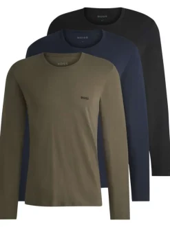 Lot de 3 T-shirts en coton multicolore unis droits à col rond et manches longues