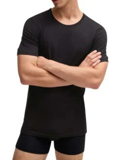 Lot de 3 t-shirts en coton tricolore unis avec le logo à coupe près du corps