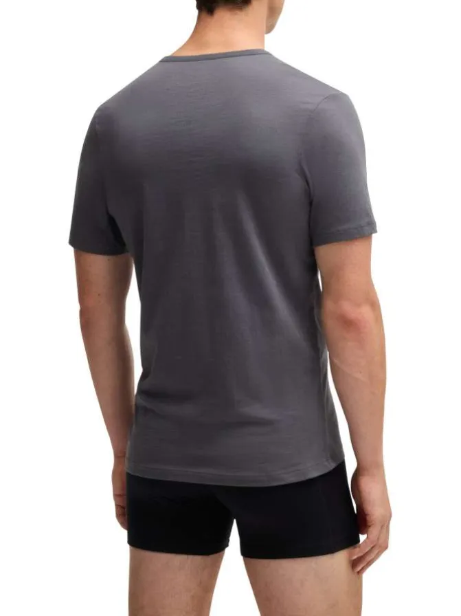 Lot de 3 t-shirts en coton tricolore unis avec le logo à coupe près du corps