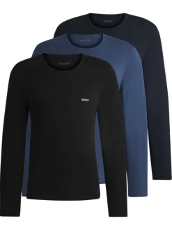 Lot de 3 t-shirts manches longues en coton tricolore unis à coupe près du corps