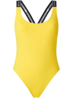 Maillot de bain une pièce jaune à bretelles logotées